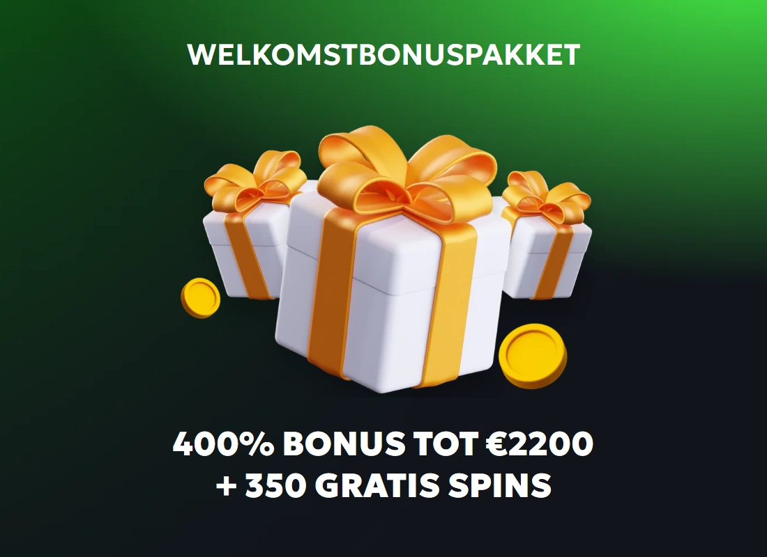Welkomstbonuspakket – 400% bonus tot €2200 + 350 gratis spins