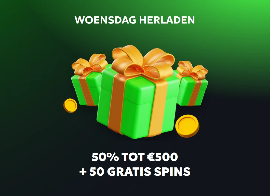 Woensdag herladen – 50% tot €500 + 50 gratis spins